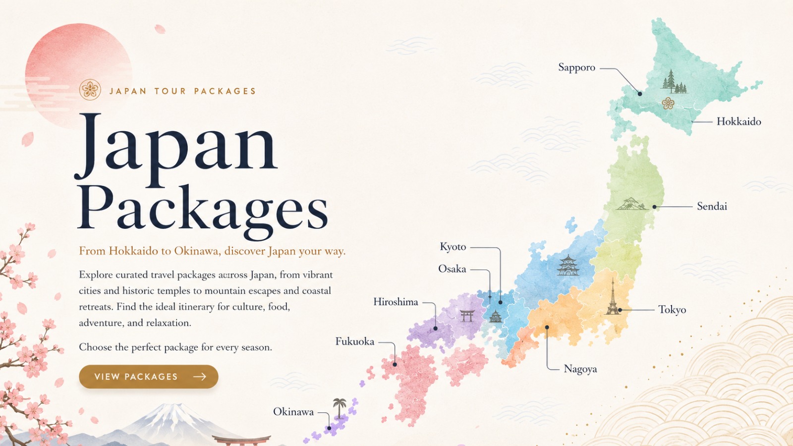 Japan 2027 travel agent package planning with Tokyo Kyoto Fuji and seasonal events